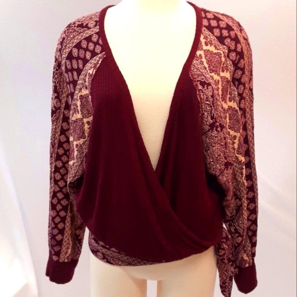 Blu Pepper Shawl Swag knit & gauze women's banded very cute top Sz Med EUC